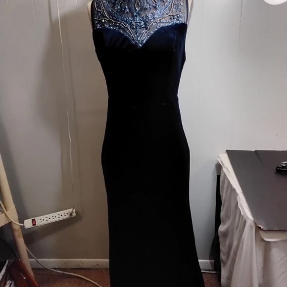 Windsor Blue Velvet Maxi Embellished Dress - Picture 1 of 8